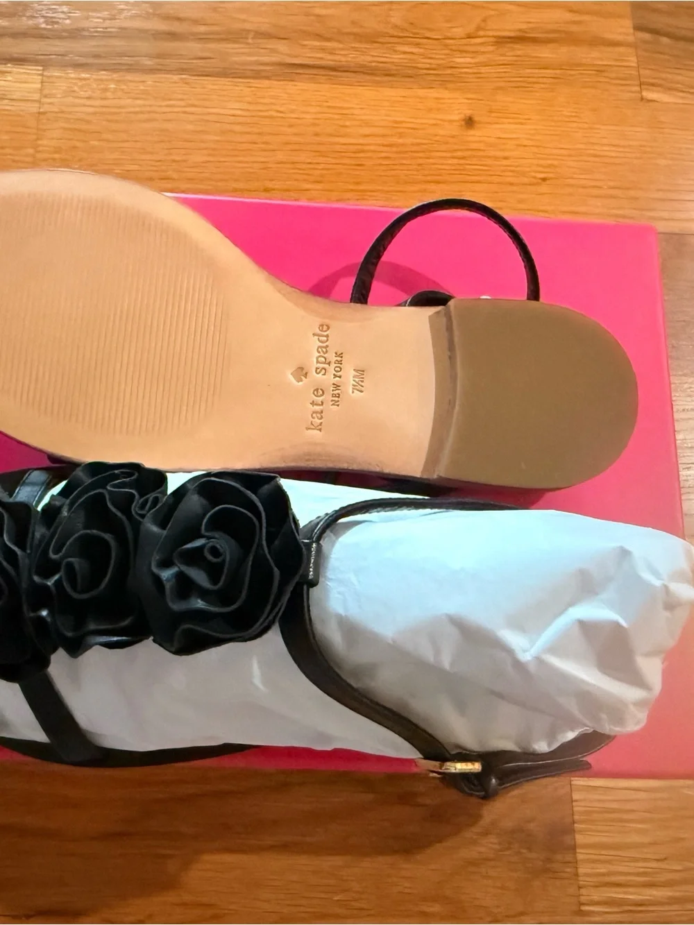 kate spade Black Floral Appliqué Leather Slingback Sandals